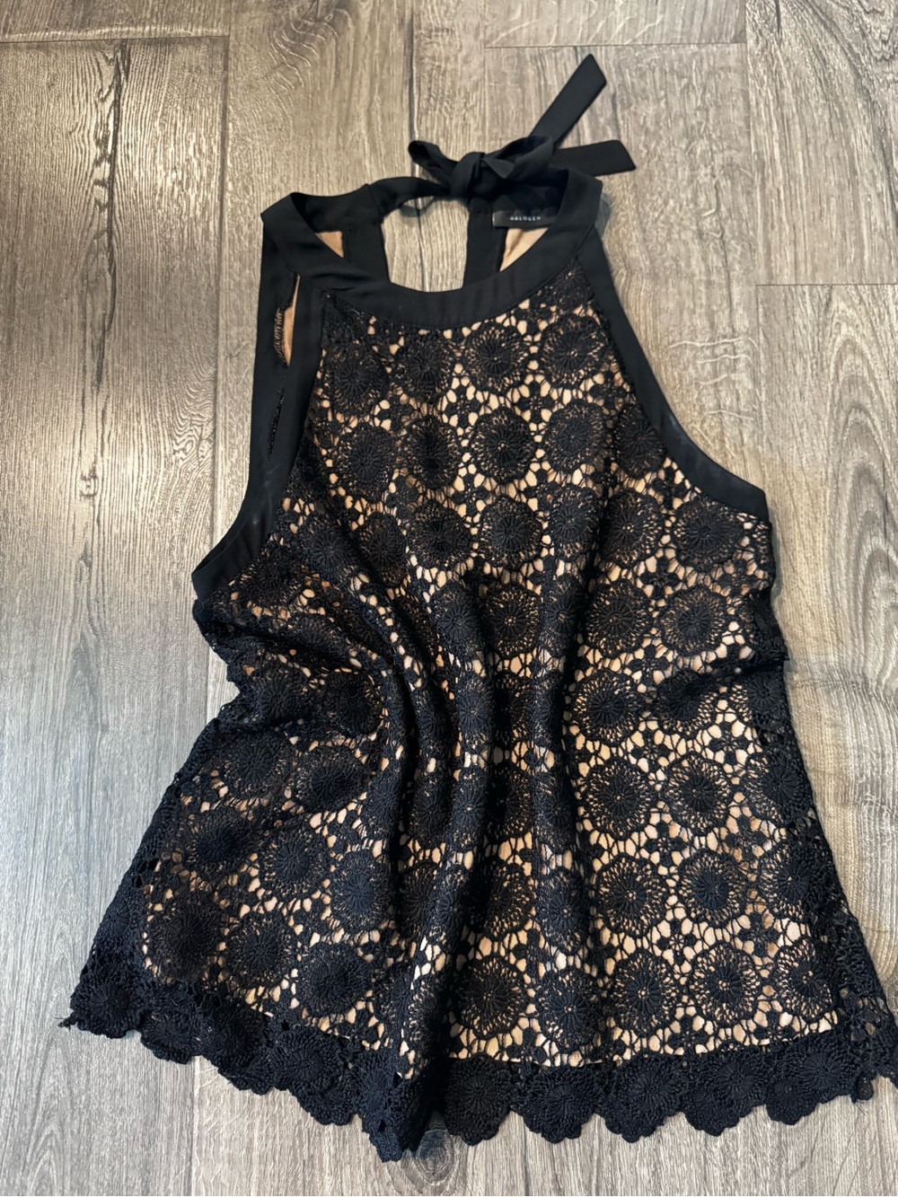 Halogen Black nude Crochet Halter Camisole size medium women lace